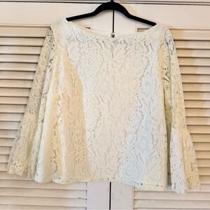 NWT LAUNDRY BY SHELLI SEGAL CREAM L/S LACE TOP WITH BALLOON SLEEVES SIZE L